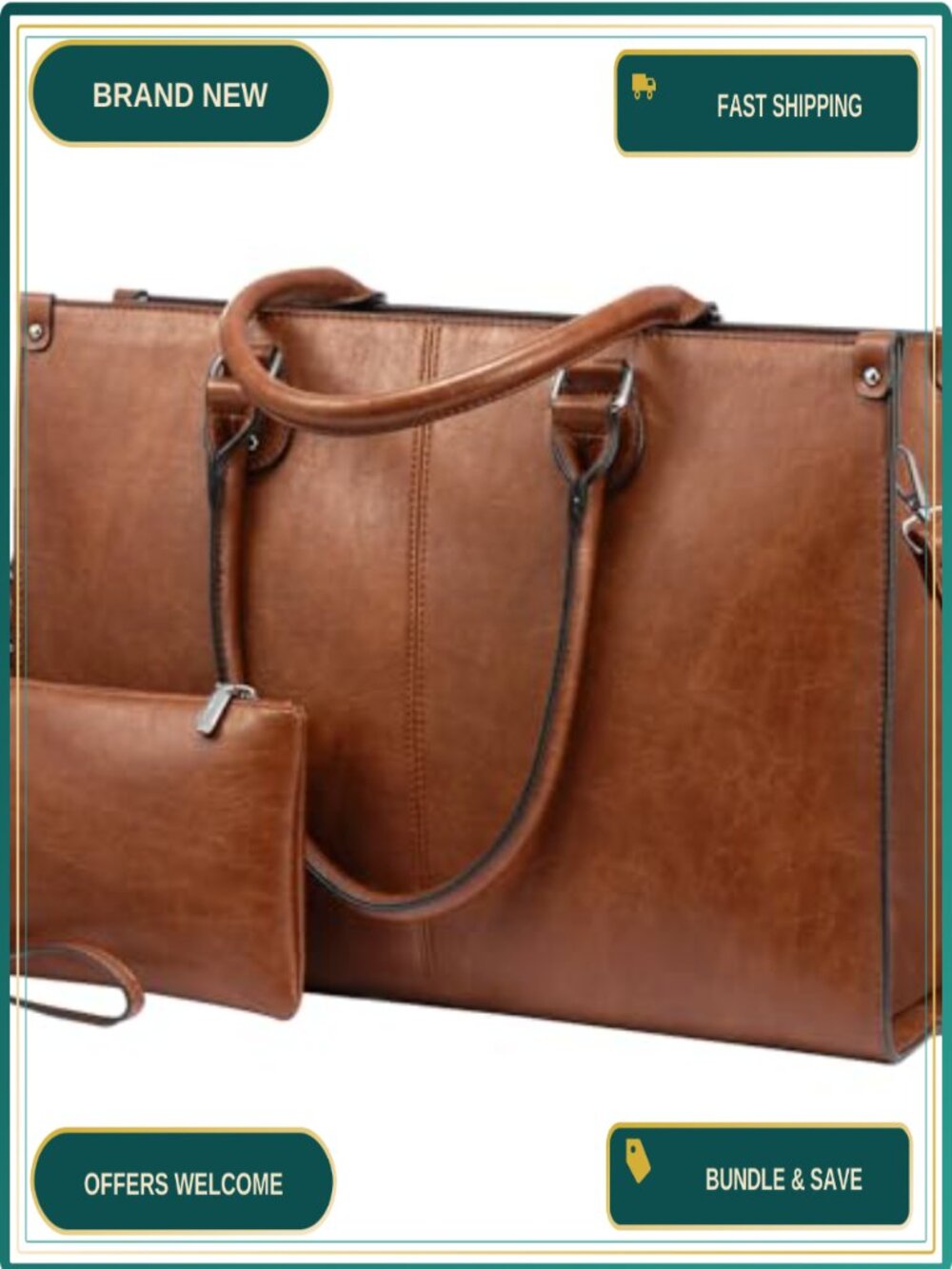 LOVEVOOK Water-Resistant Vintage PU Leather Laptop Tote Bag 15.6in for Work